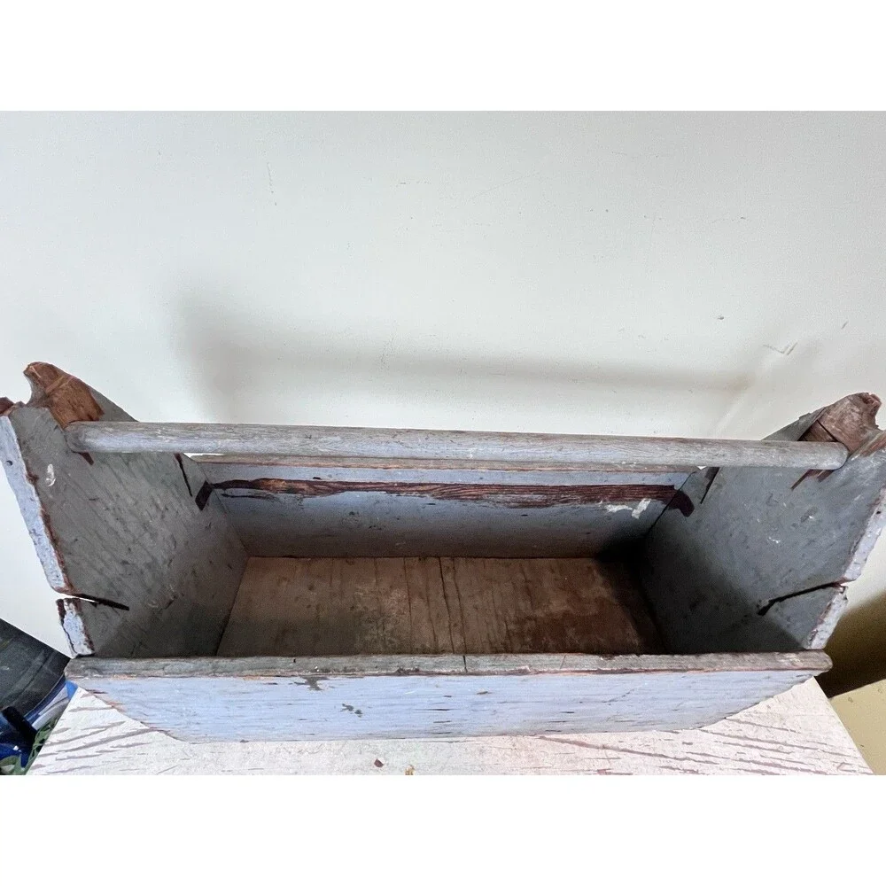 Vintage Grey Primitive Carpenter's Wooden Tool Box Caddy Tote Rustic Wood 21”